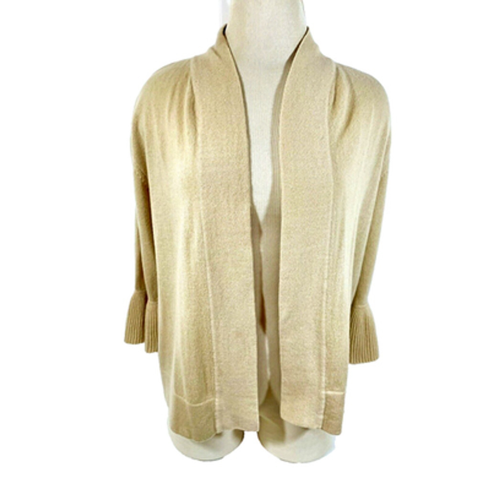 Diane Snyder Bell Sleeve Oatmeal Cashmere Open Cardigan Sweater Sz S